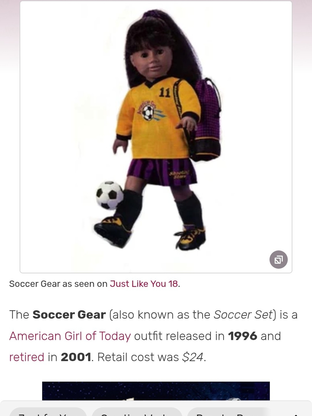 American Girl Soccer Set in Yellow, Purple & Black